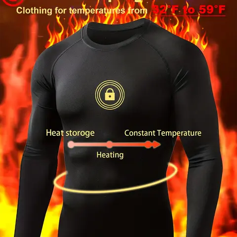 1 Pack Men's Fitted Fleece-Lined Heat Thermal Compression Sports Top, Long Sleeve Athletic Base Layer, Cold Weather Gym Clothes, Athletic Training Tops, Male Mensfashion Fitness Wear