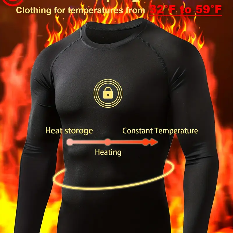 1 Pack Men's Fitted Fleece-Lined Heat Thermal Compression Sports Top, Long Sleeve Athletic Base Layer, Cold Weather Gym Clothes, Athletic Training Tops, Male Mensfashion Fitness Wear