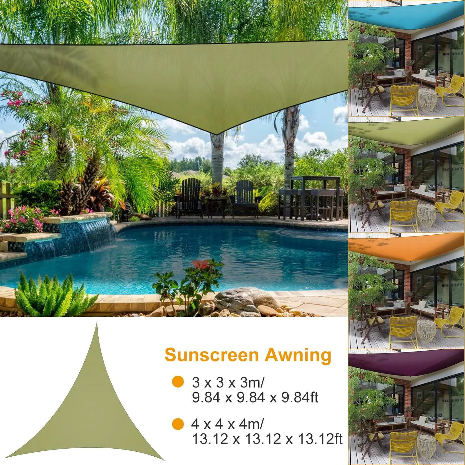 9.84ft Polypropylene Triangle Shade Sail - UV-Resistant Sunshade, Waterproof, Anti-UV/UVB, Canopy Shade, Sun Canopy, UV Defense Umbrella for Patio Cover, Camping Shelter, Anti-Uv/Uvb Umbrellas, Canopy Shade Umbrellas