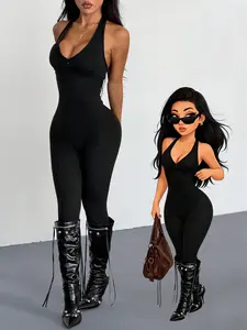 Sexy Backless Halter Jumpsuit for Women, Deep V Neck Design, Sleeveless, Cross Strap Cutout, Full-Length Tight Fitted Pants, Perfect for Parties, Night Out, Street Style, Womenswear