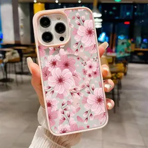Featuring a Complete Design of Pink Flowers Magnetic Case for iPhone 17 Pro Max Air 16 16e 15 14 Plus 13 12 11 X XS MagSafe Acrylic Scratch-resistant skin-friendly feel Smartphone Cover Valentine's Day Gift 2D printing