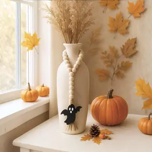 1Pc, Halloween wooden beads, ghost pendants, Halloween party wall hangings, haunted house decorations, holiday mantel/door/wall decorations