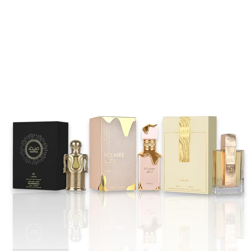 Lattafa Perfumes | Angham + Maitha + Eclaire | Unisex Fragrance | Eau De Parfum | 20 ML - 100 ML | Mandarin - Lavender & Vanilla Lattafa Perfumes | Angham + Maitha + Eclaire | Unisex Fragrance | Eau De Parfum | 20 ML - 100 ML | Mandarin - Lavender & Vanilla