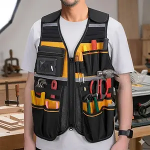 Heavy-Duty Multi-Pocket Tool Vest: Breathable, Reflective, Tear-Resistant Work Gear for Construction, Carpentry, Auto Repair, Gardening & Outdoor Jobs. Portable Professional Organizer with Waterproof Pockets.