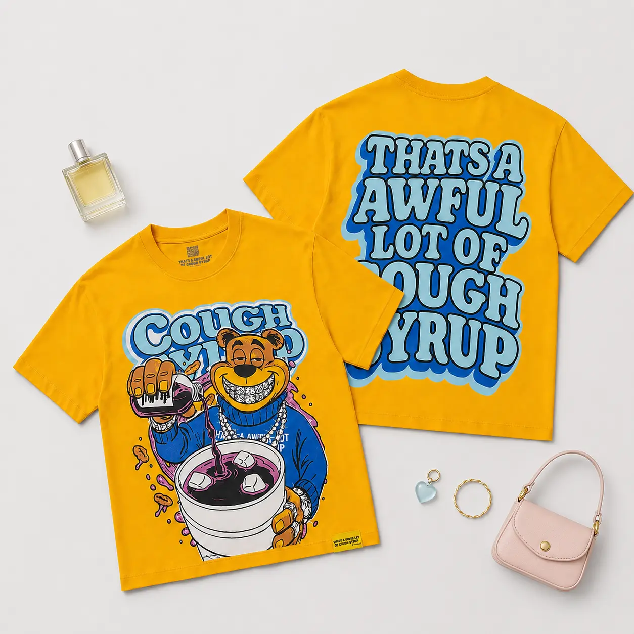 THAT'S A AWFUL LOT OF COUGH SYRUP Men's Lightweight Graphic T-Shirt, Humorous Oversized Short Sleeve Tee for Summer Casual Y2K Streetwear