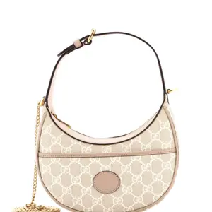 Pre-owned canvas Shoulder Bags Gucci GG Supreme Interlocking G Mini Half Moon Shoulder Bag in Beige.