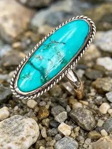 Bohemian Ethnic Style Imitation Turquoise Vintage Ring for Women, Retro Casual Fashion Party Gift, Unique Design Jewelry