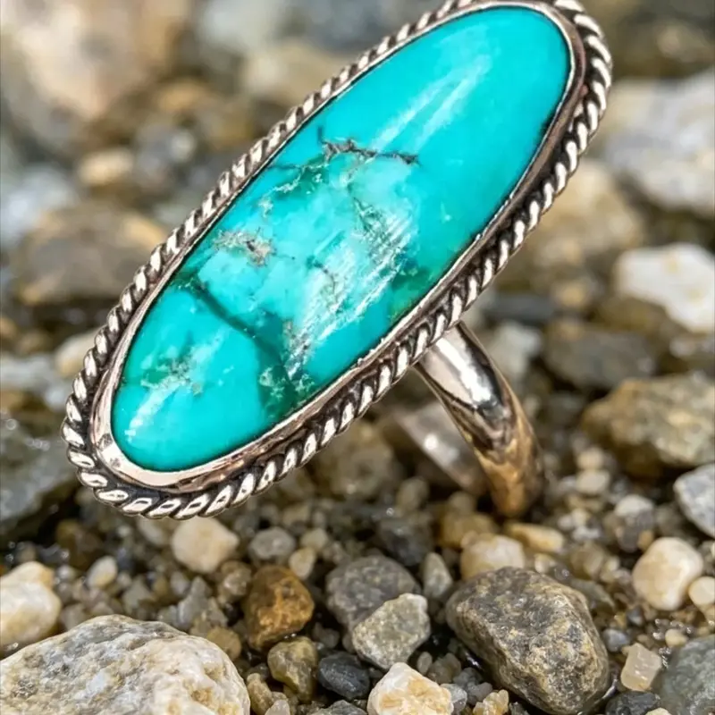 Bohemian Ethnic Aesthetic Style Imitation Turquoise Lightweight Vintage Ring for Women, Retro Casual Fashion Party Gift, Unique Design Jewelry