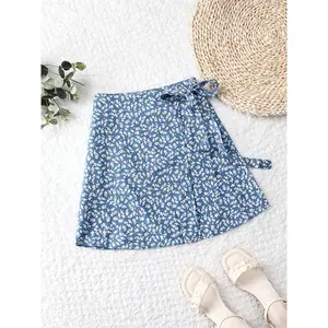 Floral Print Wrap Tie Midi Skirt