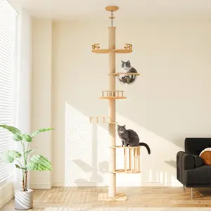 Royalcraft Floor to Ceiling Cat Tree Tower with Acrylic Capsule, Adjustable Height, Sisal Scratching Posts, Multi-Level Design, Space-Saving Vertical Structure, for Kittens & Large Cats, Stable & Stylish Cat Furniture
