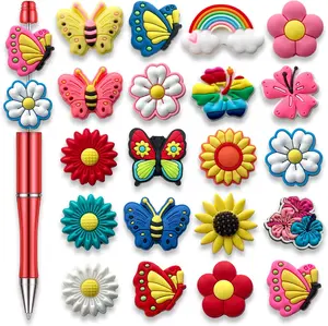 20Pcs Butterfly Flowers Focal Beads for Pens, Cute Silicone Focal Beads for Making DIY Bead Pens Keychain Jewelry
