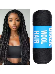 100% Brazilian Wool Hair Braiding Yarn, Soft Acrylic Faux Hair Strand, Natural, Ideal for Box Braids, Goddess Braids, Senegalese Twist