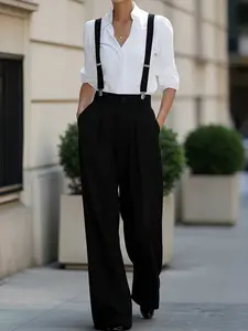 Women's 6 Color Options Suit Bib Pants, Elastic Anti-Slip Straps, Casual Suit Pants, Comfortable and Stylish, Perfect for Everyday Wear