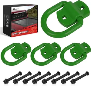 Nilight 4 PCS 1/2" Heavy Duty Alloy Steel D-Ring Tie Down Anchors with Screws & Bolts, 12000lb Break Strength, Anti-Rust Load Bearing Hooks for Trailer Truck Bed Cargo, with Durable Green Nylon Adjustable Rope