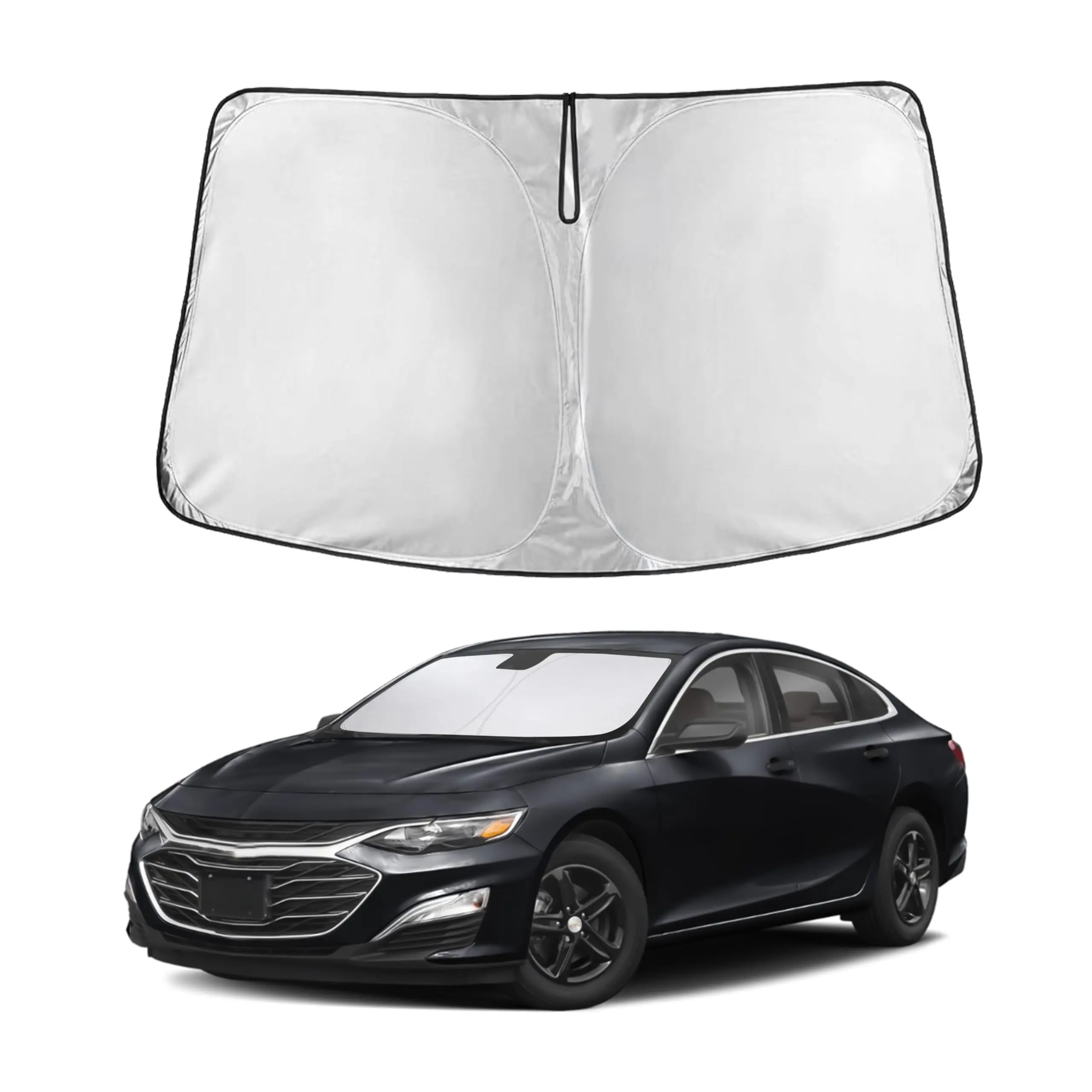 EcoNour Custom Fit Windshield Sun Shade for Chevy Express 1996-2025, 240T Synthetic Polyester Compact Reflector with Velcro & Drawstring, Foldable Van Accessory for Space-Saving Storage & Secure Hold