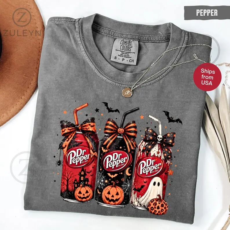Comfort Colors Dr Pepper Coquette Halloween Shirt, Spooky Soda Lover Tee, Cute Halloween Shirt, Scary Soda Tee, Fall Season Shirt