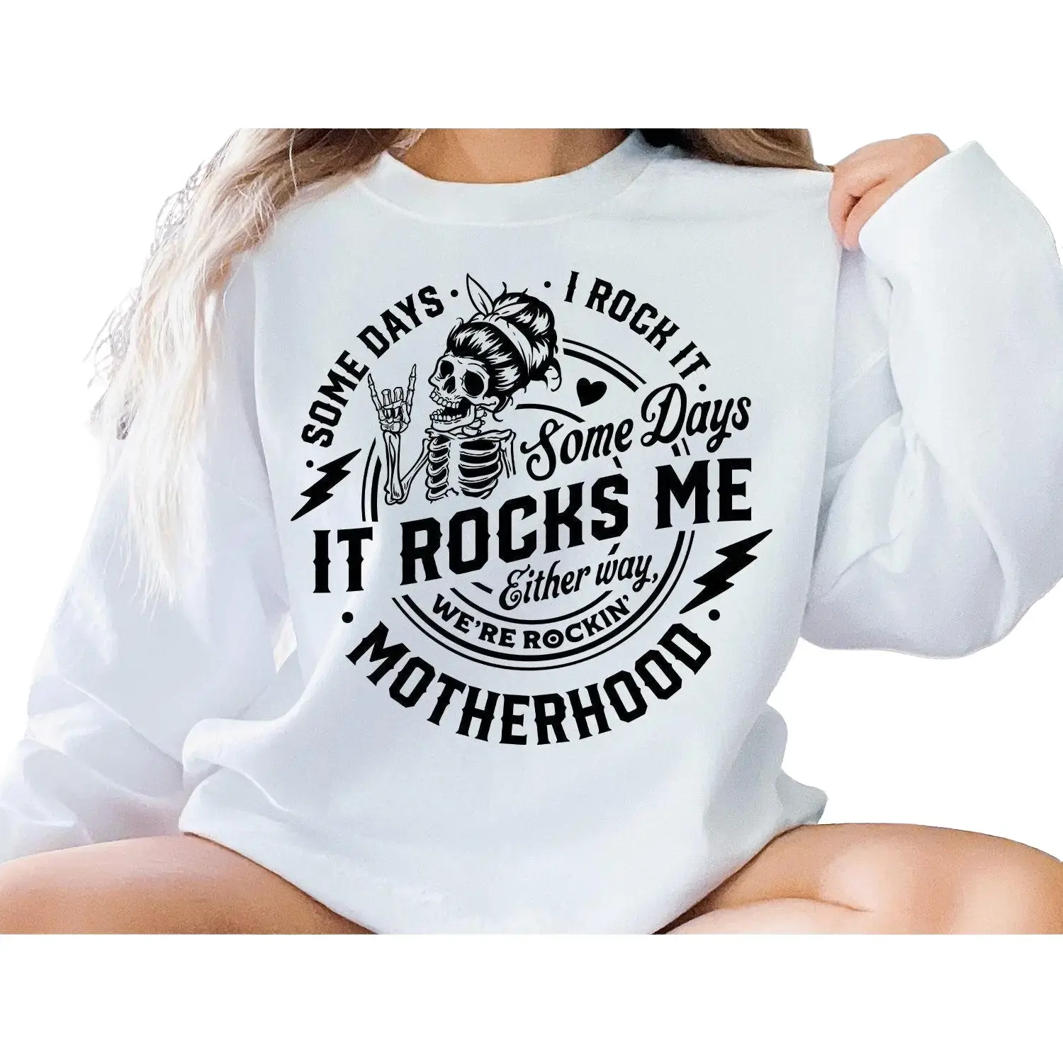 Some days I rock it some days it rocks me sweatshirt, Motherhood sweatshirt, Rocking motherhood sweatshirt, Funny motherhood skull sweatshirt, Mom Life sweatshirt, Mom sweatshirt, Yarn, Fabric