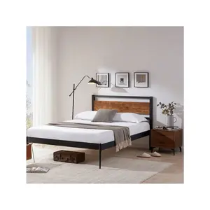 Wood Headboard King Size Bed, King Headboard Only With Rustic Solid Wood Board Easy Assembly King Headboard With Metal Slats Sturdy, Headboards For Adjustable Bed, 39'' Tall, Rustic Brown.Fia