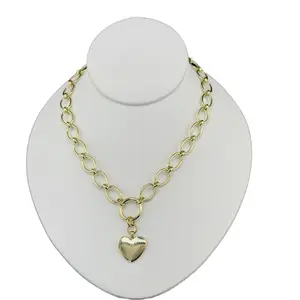Chunky Chain Necklace with Heart Pendant, 16 Inch Long with 2 Inch Extension, Gold Finish, Ideal for Everyday Wear