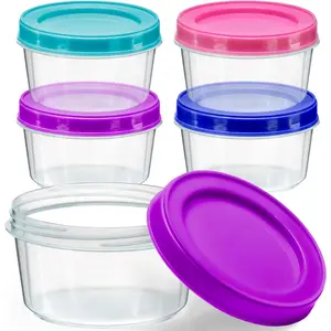 4 Pack - 7 oz Plastic  Storage Containers with Screw Lids, ,  Stackable Jars for Portion Control, Snacks, Travel, Kitchen, Freezer, Art and Craft (Assorted Color)
