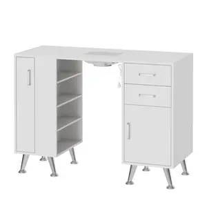 Professional Manicure Table Nail Desk Electric fine particles Collector with Glass Top – Electric fine particles Collector, Wrist Rest, Storage Drawers, Cabinet – Beauty Salon Workstation – White