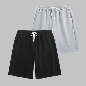 2-pack Unisex Casual Cotton Shorts | Soft Drawstring Elastic Waist Summer Shorts with Pockets | Versatile Black White Gray Gym & Lounge Shorts