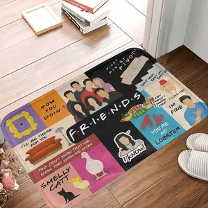 Friends TV Show Rug You're My Lobster Smelly Cat Pivot Quotes Print Central Perk Soft Non-Slip Durable Area Carpet Mat, Funny 90s Sitcom Aesthetic Decor for Living Room Bedroom Dorm Gift