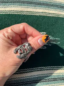 Long Hair Skull Head Ring- Size 13.5