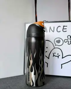 Owala 32oz Flame Stainless Steel Water Bottle - Matte Black Silver Finish, 24hr Cold Leakproof Insulated Vacuum Flask with Lid, Reusable Washable Portable Stylish Travel Tumbler