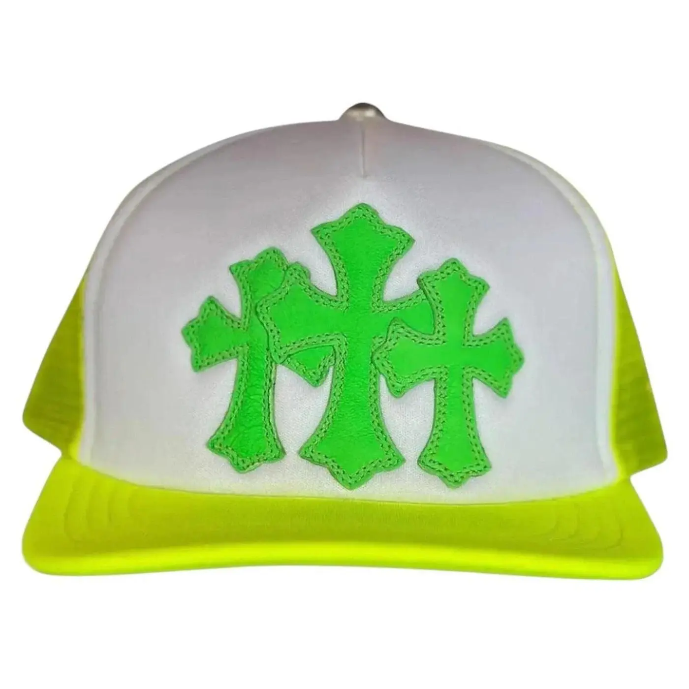 Chrome Hearts Cemetary Cross Trucker Hat Neon Yellow