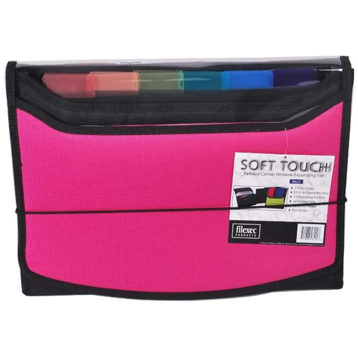 Filexec Modern Soft Touch Padded Canvas Window Expanding File - 13 Pockets, Ez At-A-Glance Window View, Hot Pink