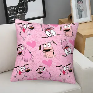 Whimsical Pink Cartoon Dog Throw Pillow with Digital Print, 45cm Square with Inner Cushion, Featuring Playful Dogs with Hearts and Stars, Soft & Comfy Accent for Living Room & Kids' Bedroom, Perfect for Dog Lovers