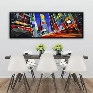 360 Stand Blue-Framed Photo Artwork, 20x60 in. Artistic Times Square By Night Wall Print, Photo Decor for Home, Office, Room, Decoration