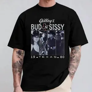 Retro Urban Cowboy T Shirt Featuring Gilleys Bud and Sissy 1980 Texas Graphic Tee for Country Western Movie Fans