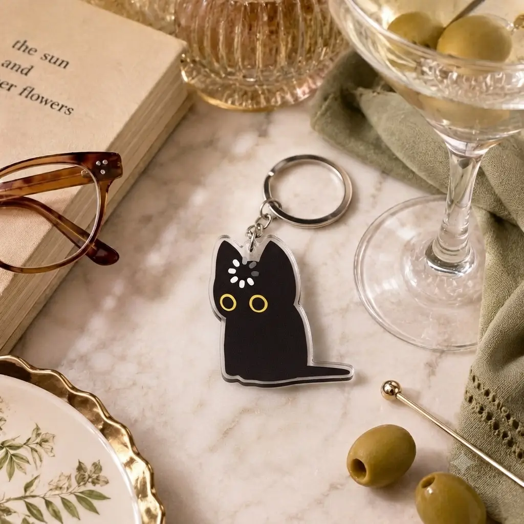 Cute Black Cat Loading Symbol Acrylic Keychain, Aesthetic Minimalist Cat Charm for Bags, Unique Gift for Cat Lovers and Gamers