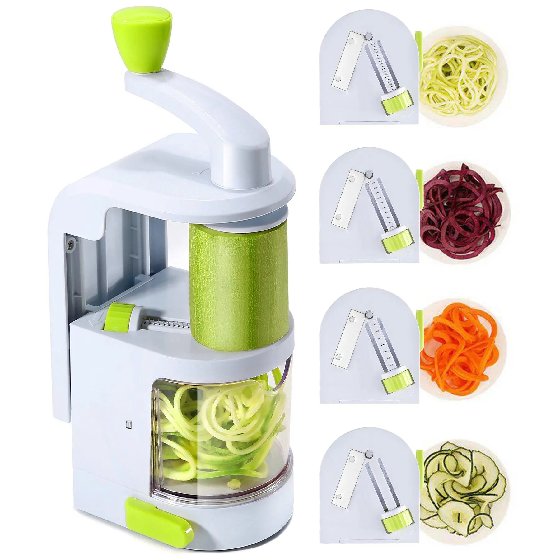 Spiralizer Vegetable Slicer (4-in-1 Rotating Blades) Heavy Duty Veggie With Strong Suction Cup  Zucchini Spiral Noodle/zoodle/spaghetti/pasta Maker (recipe Book And Cleaning Brush)