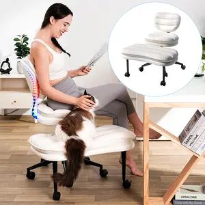 【Holiday Haul】Ergonomic Cross-Legged Meditation Chair 21.3" Wide Adjustable Swivel Height-360° Stain-Resistant PU Leather White for Home Office Yoga & Remote Work