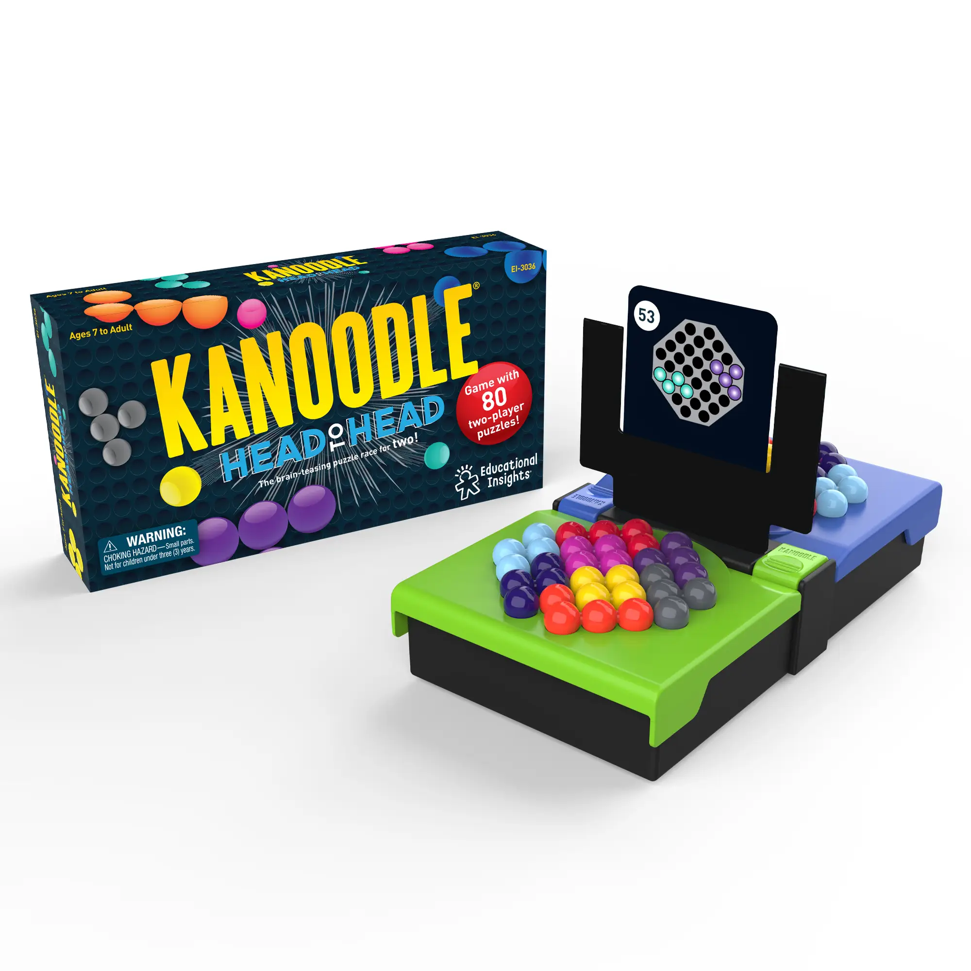 Educational Insights Kanoodle Head-to-Head Puzzle for 2 Players, Brain Teaser Game for Kids, Teens and Adults, Featuring 80 Challenges, Stocking Stuff