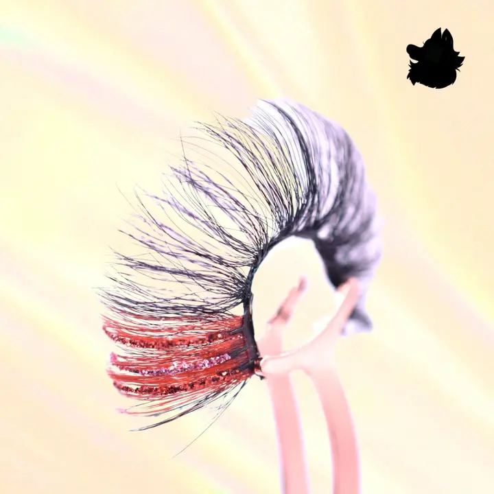 Valentine Lover Girl Red and Pink Glitter Colored Glue on Wispy Open Eye 25mm Lash Strip
