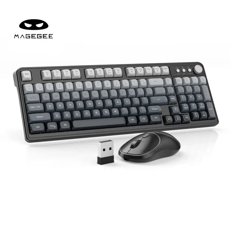 MageGee Wireless Gaming Keyboard and Mouse Combo V560, RGB Backlit Rechargeable Mechanical Feel Keyboard 2.4GHz Quiet Blue White Purple Keyboard Mouse for Mac Laptop PC Gamer