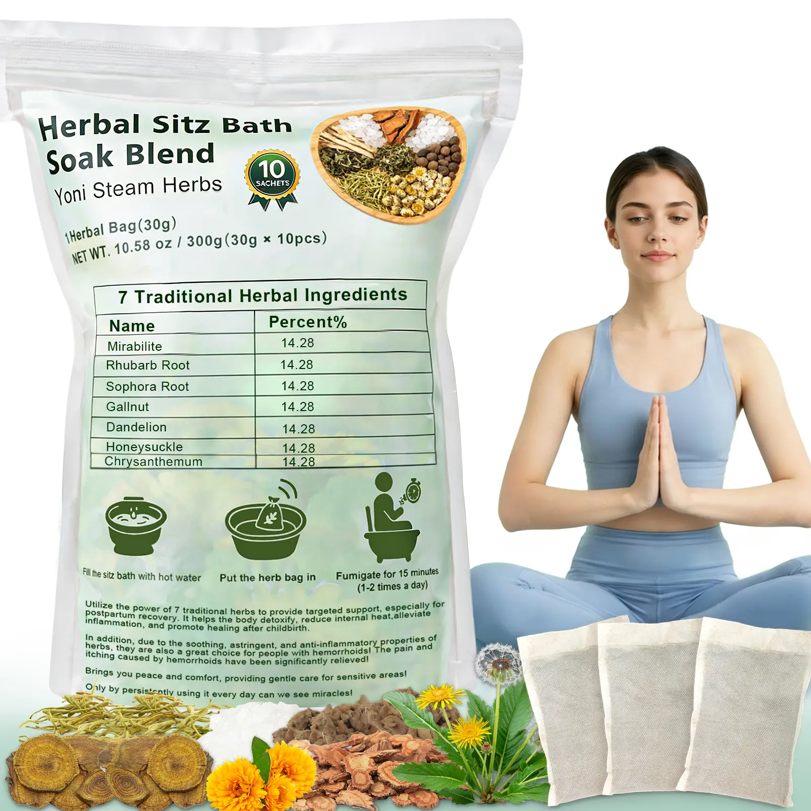10/20 Pack Yoni Steam Herbs,Sitz Bath Soak Powder with Honeysuckle,Dandelion Chrysanthemum,suitable for Postpartum Recovery,Perineal Comfort,Herbal Blend for External Use,Yoni Steam for women