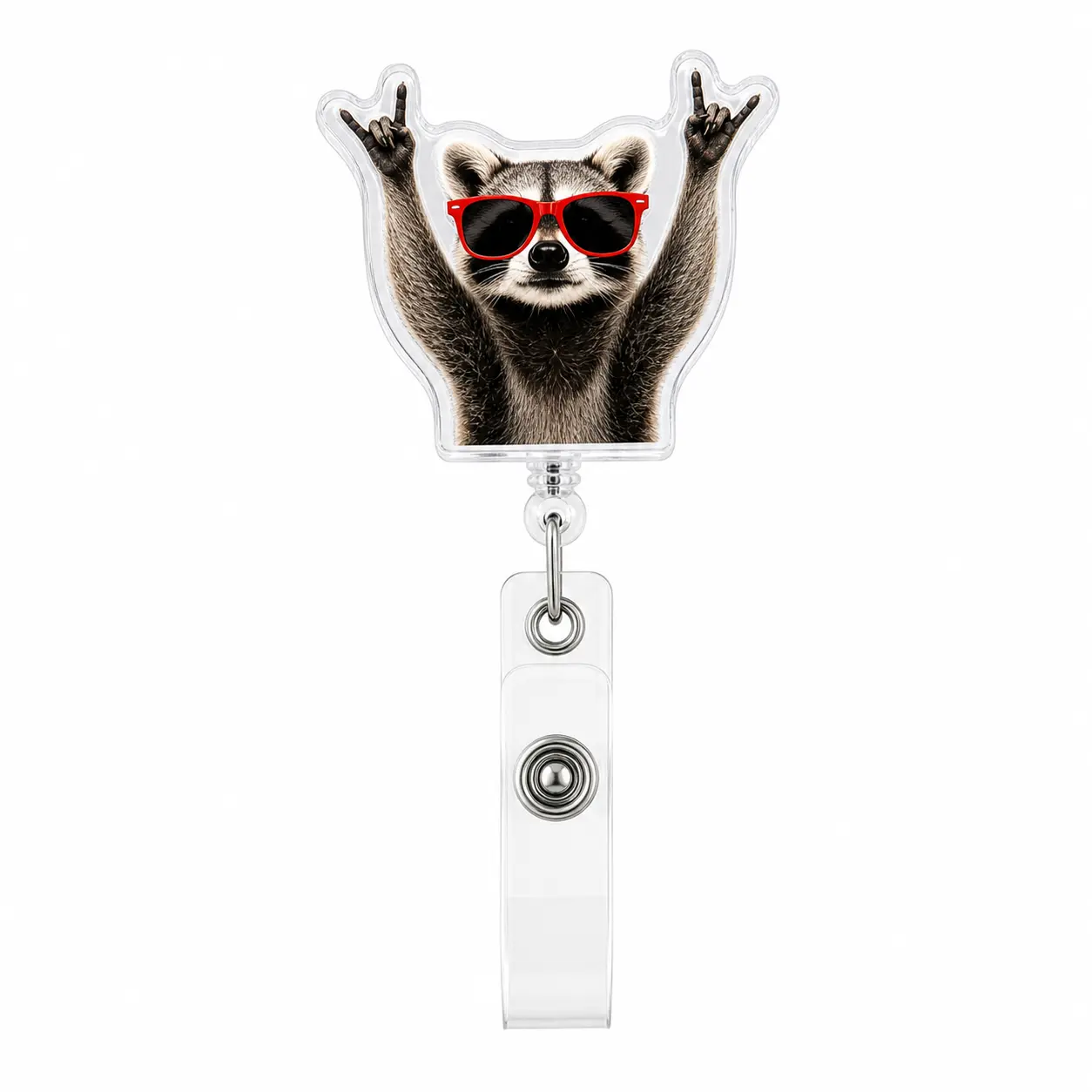 Funny Badge Reels,Cute Wear Sunglasse Raccoon Badge Reel Retractable Acrylic Badge Holder Alligator Badge Clip for Nurse Doctor Name Tag Badge Clip for Nurse Doctor Office Worker ID Card Decor 1 Pcs