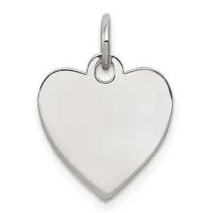 Rh-plt Engraveable Heart Polished Front Satin Back Disc Charm
