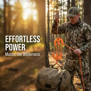 Portable 6:1 Compound Pulley Hoist System - Compact & Lightweight Rope Tackle for Game Hunting, Camping Gear, and Home Garage - High Load Capacity Block and Tackle