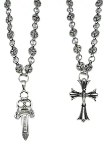 Retro Unisex Gothic Cross and Sword Necklace Set, Hip-Hop Iron Punk Jewelry, Cross Jesus Gift for Men and Women