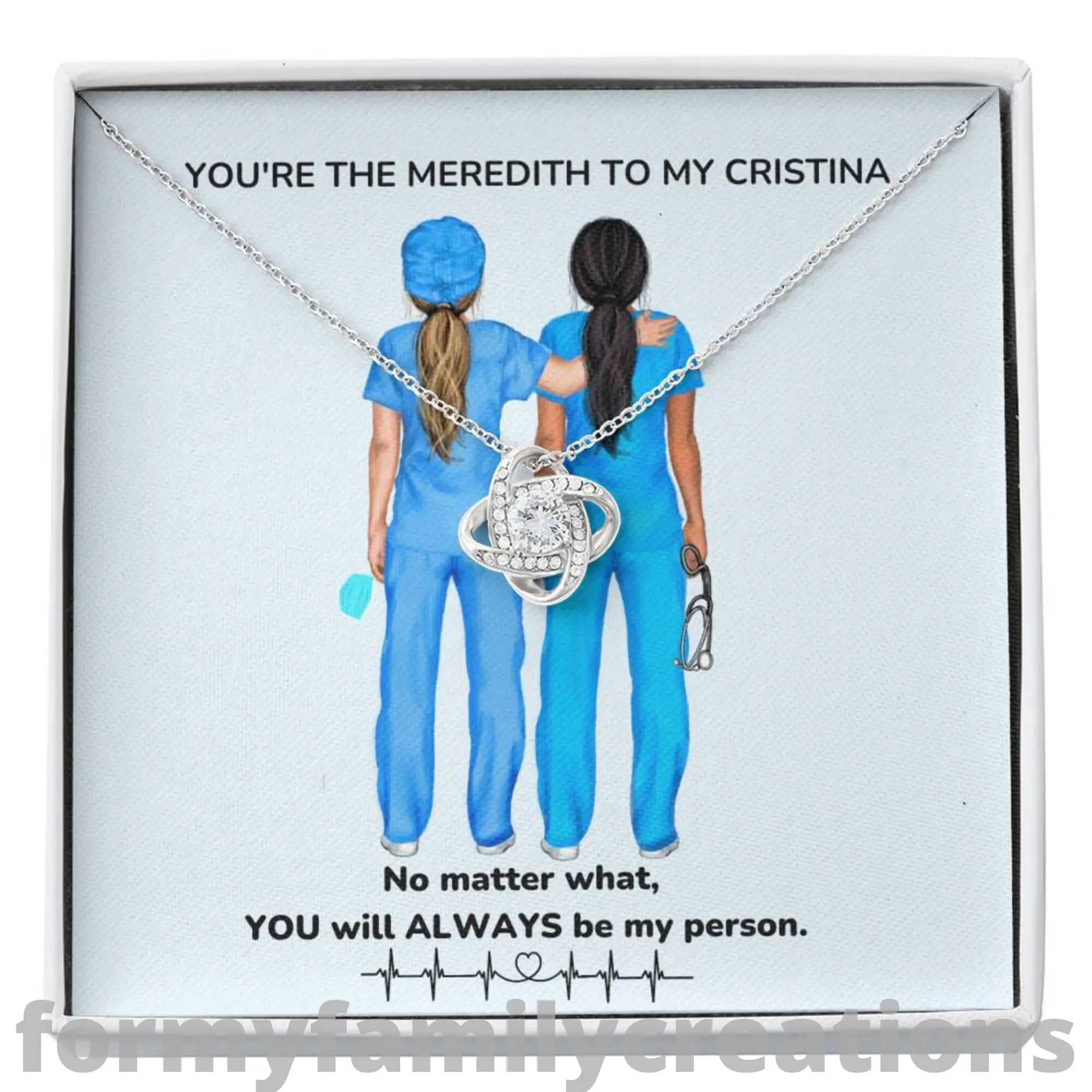 Personalized Friendship Knot, Cristina & Meredith, You're My Person, Friendship Necklace, Best Friend Birthday Gift, Grey, Anatomy, Silver Necklace