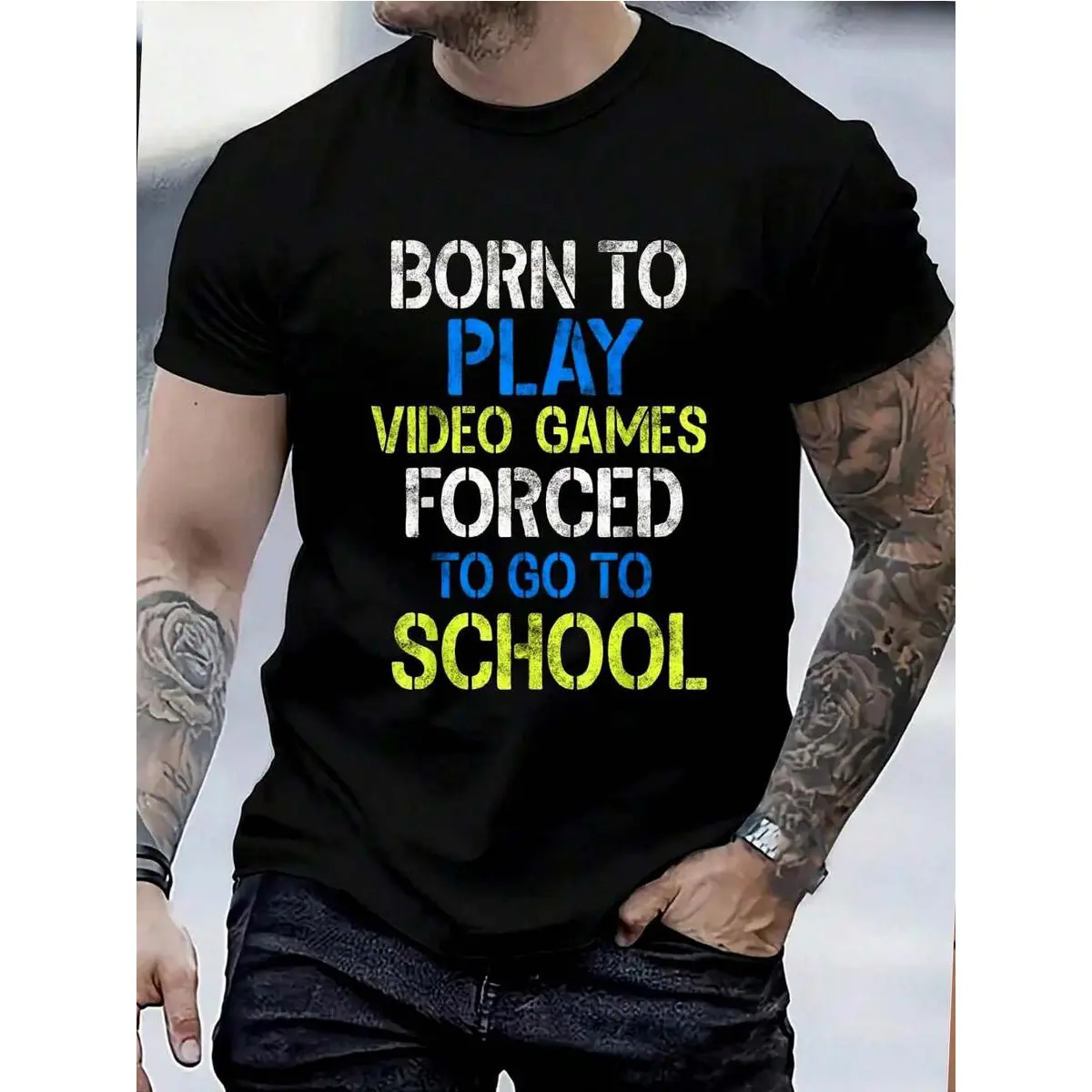 100% Cotton Born To Play Video Games Shirt Funny Video Gamer Gift Gaming T-Shirt Women's Men's Graphic Tee Casual Tops Fashion Shirt Short Sleeve