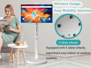 32" Portable Smart TV on Wheels, 1080P FHD Rolling TV with Rotatable Touch Screen, Android/IOS 13, 8GRAM+128G Storage, Camera and Stand, Voice Remote Control, Full Rotation Mobile TV for Home, Outdoors