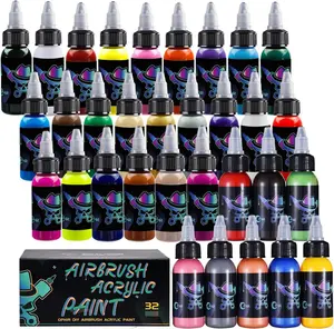 OPHIR Air Brush Paint, Opaque Airbrush Ink for Model Hobby, Leather Painting, Water Based, Easy to Clean with Water or Alcohol-32 Colors Airbrush Shoe Paint(1.05 OZ/Bottle)