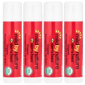 Mild By Nature Sierra Bees™, Organic Lip Balms, Pomegranate, 4 Pack, 0.15 oz (4.25g) Each